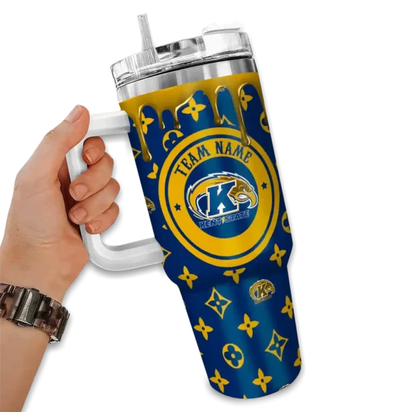 customized kent state golden flashes bullseye drips navy blue curved tumbler fashion forward.webp