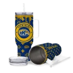 customized kent state golden flashes bullseye drips navy blue curved tumbler best selling.webp