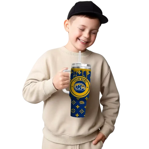 customized kent state golden flashes bullseye drips navy blue curved tumbler latest model.webp