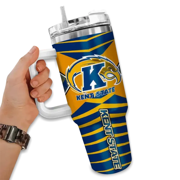 customized kent state golden flashes chevron layers navy blue curved tumbler fashion forward.webp