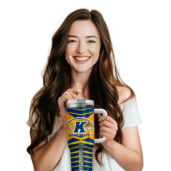 customized kent state golden flashes chevron layers navy blue curved tumbler premium grade.webp