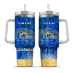 customized kent state golden flashes geometric prism navy blue curved tumbler best selling.webp