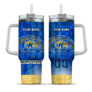 customized kent state golden flashes geometric prism navy blue curved tumbler best selling.webp