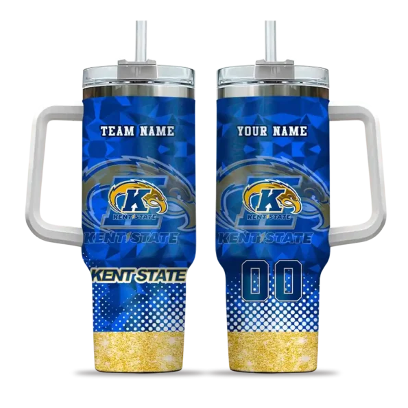 customized kent state golden flashes geometric prism navy blue curved tumbler best selling.webp