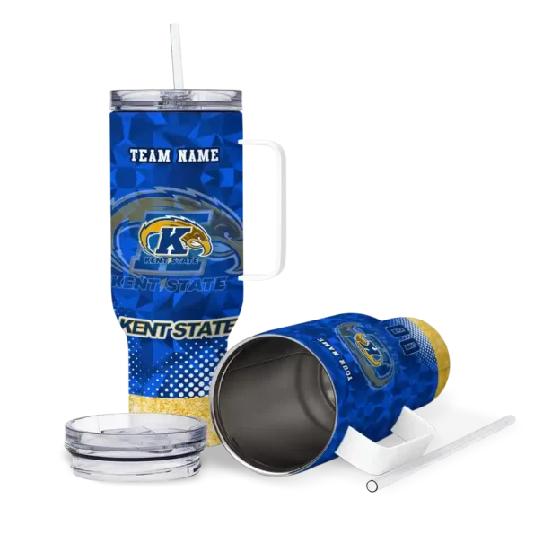 customized kent state golden flashes geometric prism navy blue curved tumbler high quality.webp