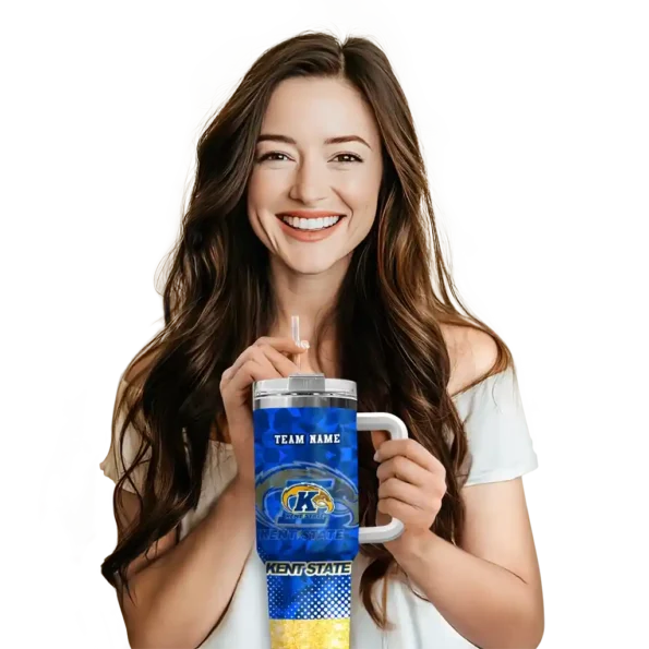 customized kent state golden flashes geometric prism navy blue curved tumbler premium grade.webp