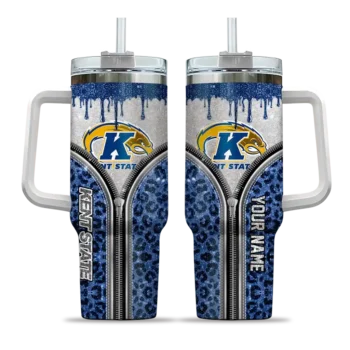 customized kent state golden flashes leopard zipper navy blue curved tumbler best selling.webp