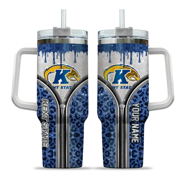 customized kent state golden flashes leopard zipper navy blue curved tumbler best selling.webp