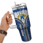 customized kent state golden flashes leopard zipper navy blue curved tumbler best selling.webp