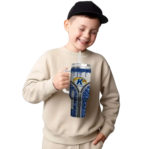 customized kent state golden flashes leopard zipper navy blue curved tumbler latest model.webp
