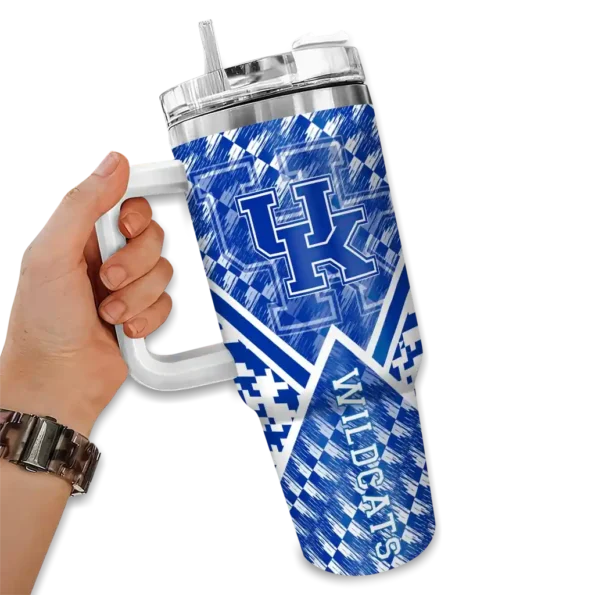 customized kentucky wildcats chevron angle blue curved tumbler fashion forward.webp
