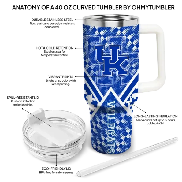 customized kentucky wildcats chevron angle blue curved tumbler new arrival.webp