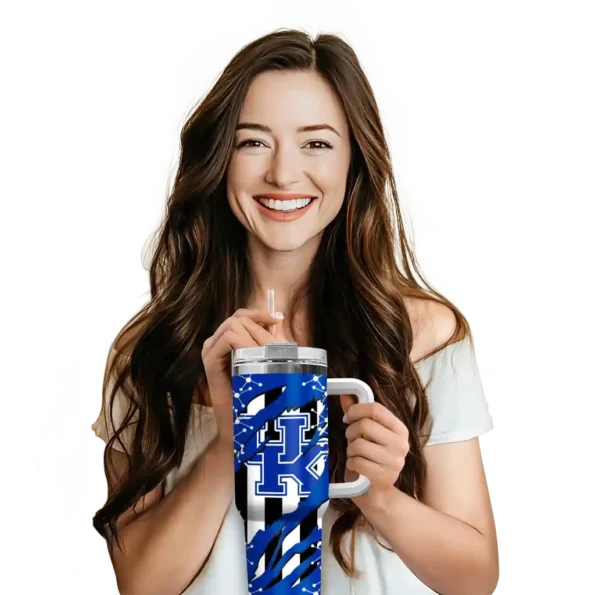 customized kentucky wildcats claw cut blue black curved tumbler premium grade.webp