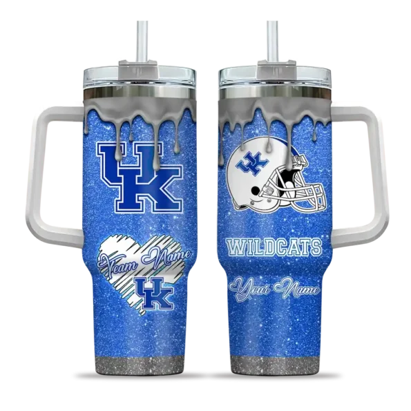 customized kentucky wildcats heart helmet motif blue curved tumbler best selling.webp