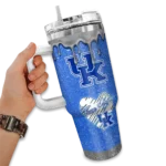 customized kentucky wildcats heart helmet motif blue curved tumbler best selling.webp