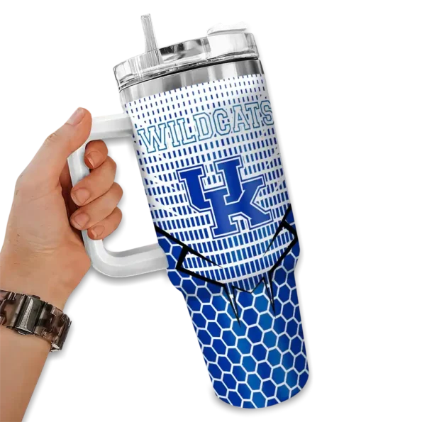customized kentucky wildcats hex texture blue curved tumbler fashion forward.webp