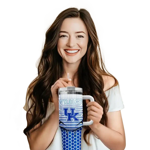 customized kentucky wildcats hex texture blue curved tumbler premium grade.webp