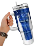 customized kentucky wildcats hexagon armor blue curved tumbler best selling.webp