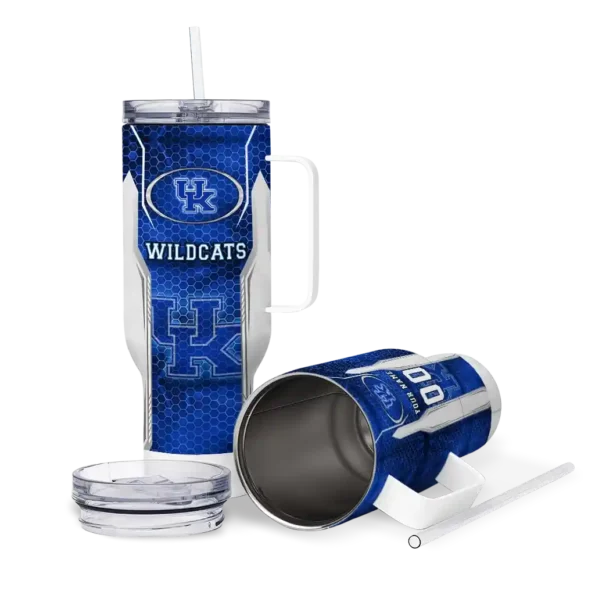 customized kentucky wildcats hexagon armor blue curved tumbler high quality.webp