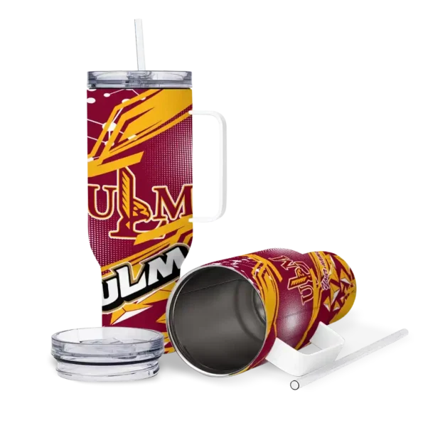 customized louisiana monroe warhawks abstract paths red curved tumbler high quality.webp