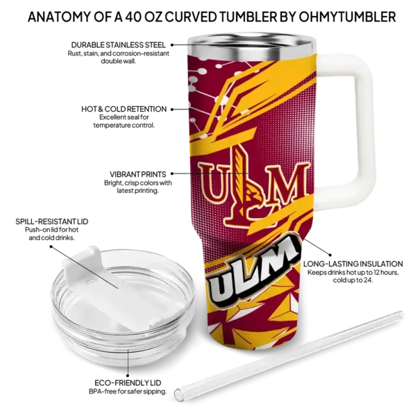 customized louisiana monroe warhawks abstract paths red curved tumbler new arrival.webp