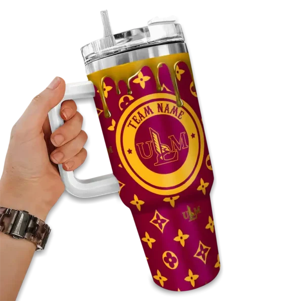customized louisiana monroe warhawks bullseye drips red curved tumbler fashion forward.webp