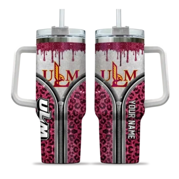 customized louisiana monroe warhawks leopard zipper red curved tumbler best selling.webp