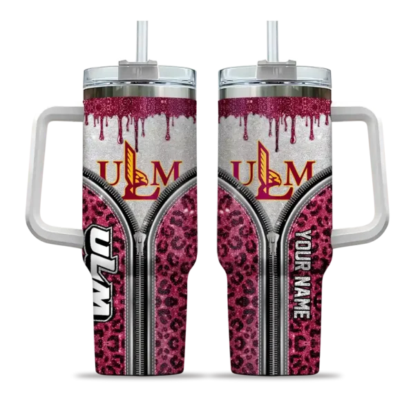 customized louisiana monroe warhawks leopard zipper red curved tumbler best selling.webp