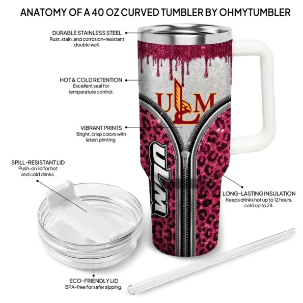 customized louisiana monroe warhawks leopard zipper red curved tumbler new arrival.webp