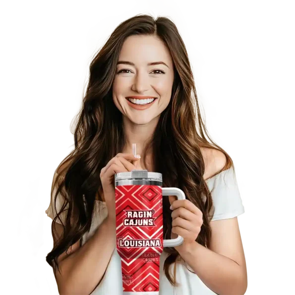 customized louisiana ragin cajuns bold diamonds red curved tumbler premium grade.webp