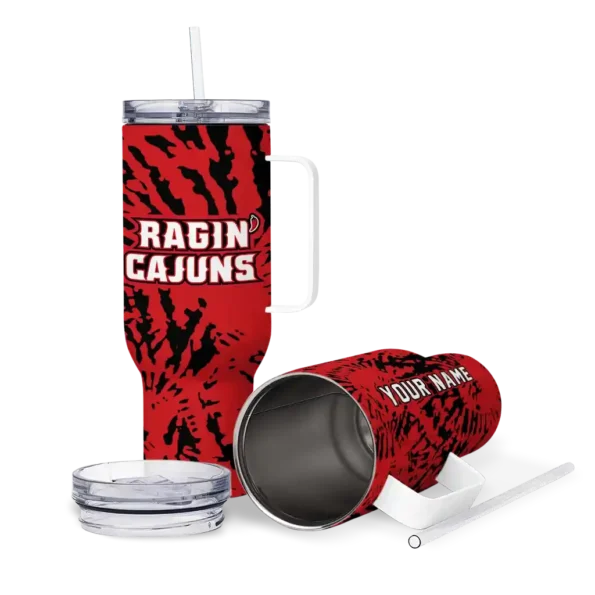 customized louisiana ragin cajuns burst swirl red curved tumbler high quality.webp