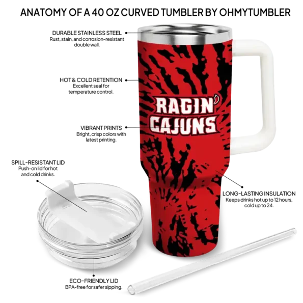 customized louisiana ragin cajuns burst swirl red curved tumbler new arrival.webp