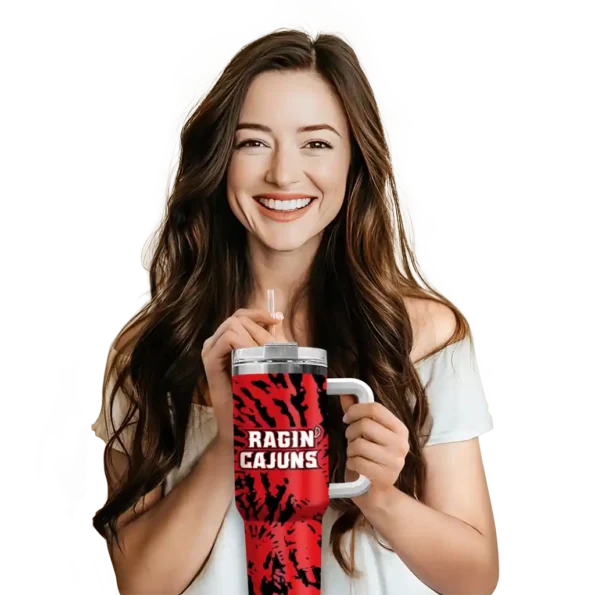 customized louisiana ragin cajuns burst swirl red curved tumbler premium grade.webp