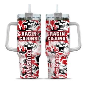 customized louisiana ragin cajuns camo mashup red white curved tumbler best selling.webp