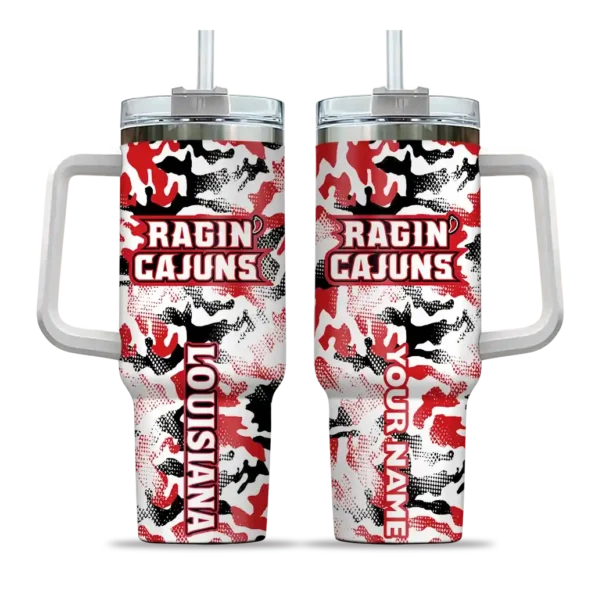 customized louisiana ragin cajuns camo mashup red white curved tumbler best selling.webp