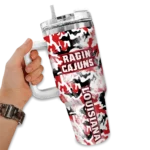 customized louisiana ragin cajuns camo mashup red white curved tumbler best selling.webp
