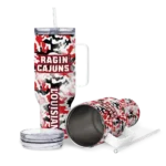 customized louisiana ragin cajuns camo mashup red white curved tumbler best selling.webp
