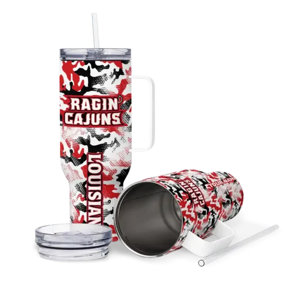 customized louisiana ragin cajuns camo mashup red white curved tumbler high quality.webp