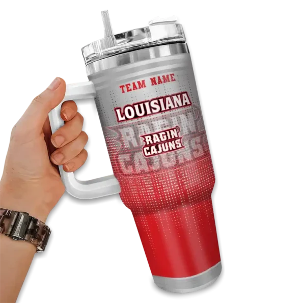 customized louisiana ragin cajuns gradient dots red curved tumbler fashion forward.webp