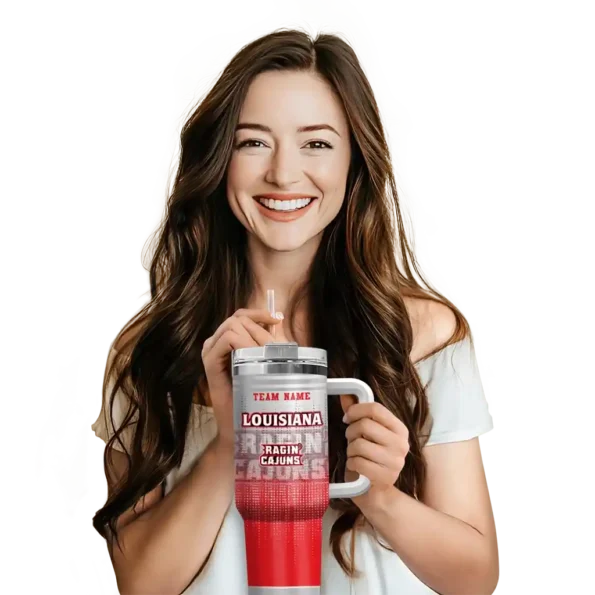 customized louisiana ragin cajuns gradient dots red curved tumbler premium grade.webp