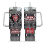 customized louisiana ragin cajuns superman shield red gray curved tumbler best selling.webp