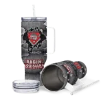customized louisiana ragin cajuns superman shield red gray curved tumbler best selling.webp