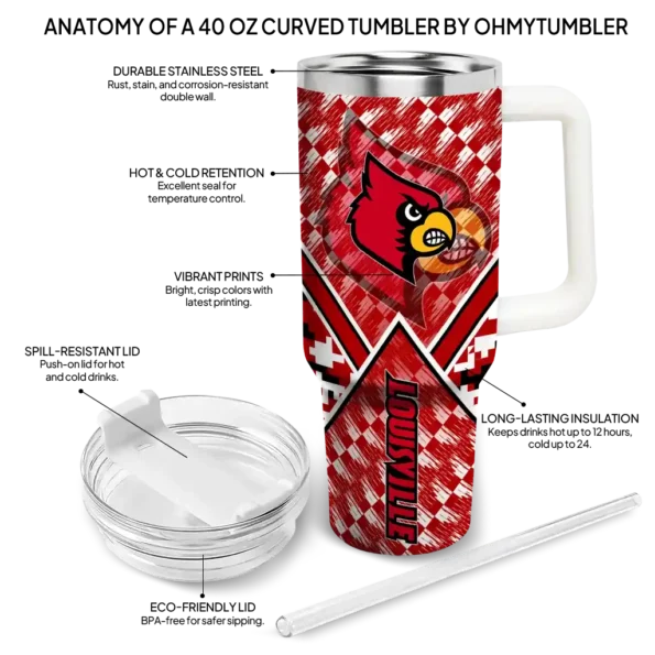customized louisville cardinals chevron angle red curved tumbler new arrival.webp
