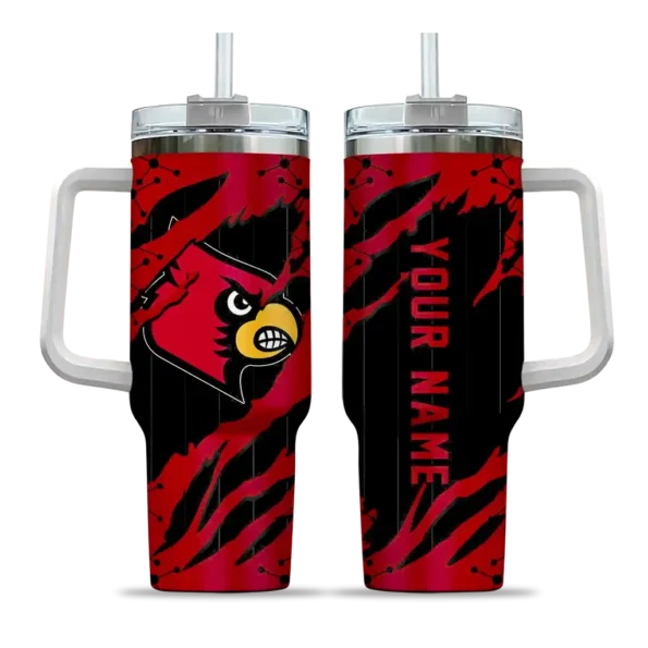 customized louisville cardinals claw cut red black curved tumbler best selling.webp