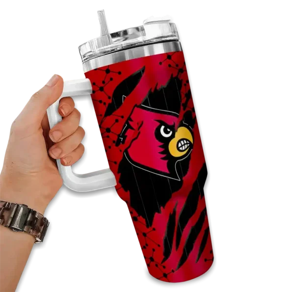 customized louisville cardinals claw cut red black curved tumbler fashion forward.webp