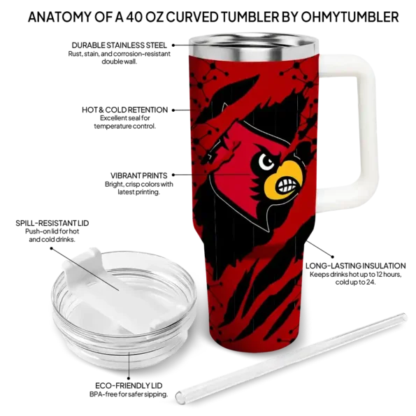 customized louisville cardinals claw cut red black curved tumbler new arrival.webp