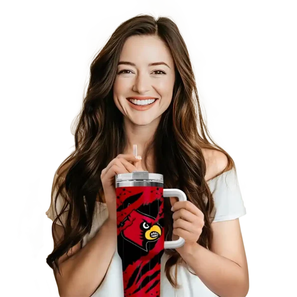 customized louisville cardinals claw cut red black curved tumbler premium grade.webp