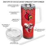 customized louisville cardinals heart helmet motif red curved tumbler best selling.webp