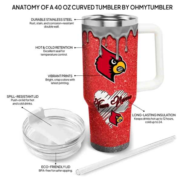 customized louisville cardinals heart helmet motif red curved tumbler new arrival.webp