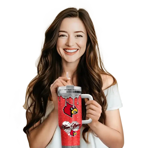 customized louisville cardinals heart helmet motif red curved tumbler premium grade.webp